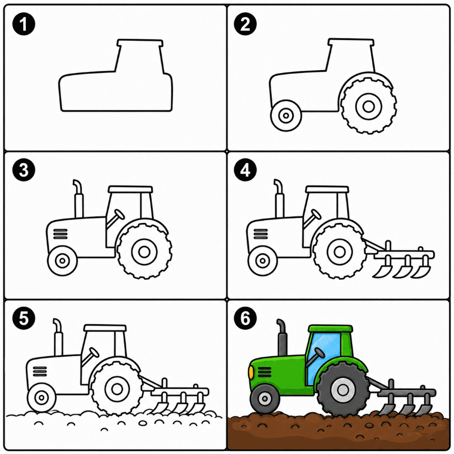 Tractor plowing soil Drawing Ideas