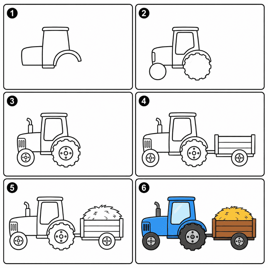 Tractor pulling a hay trailer Drawing Ideas