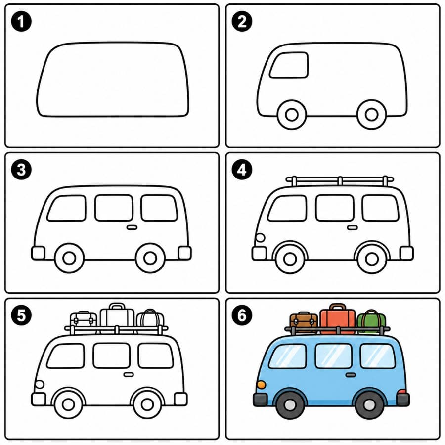 Van with luggage on roof Drawing Ideas