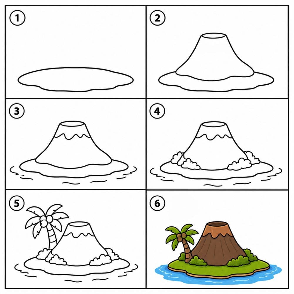 Volcano island Drawing Ideas