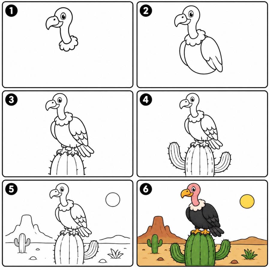 Vulture in the desert Drawing Ideas