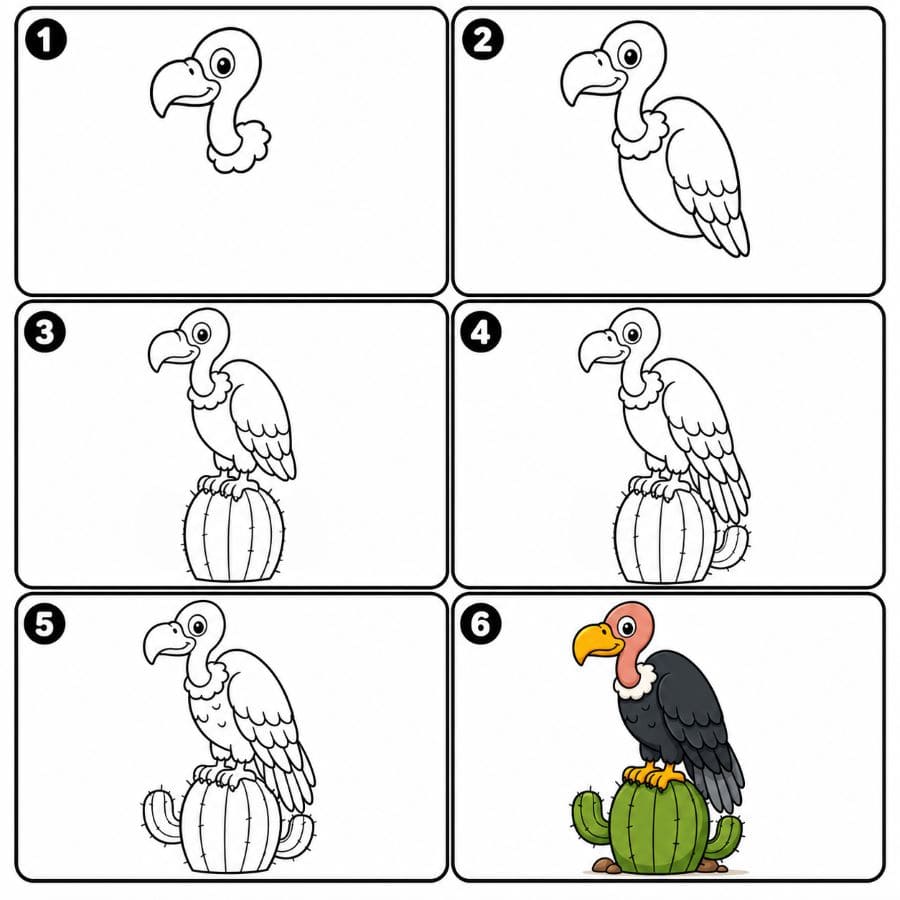 Vulture on a cactus Drawing Ideas