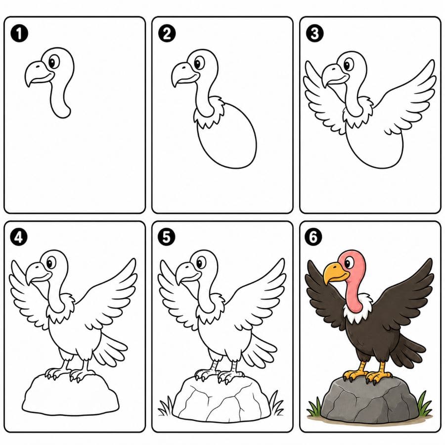 Vulture on a rock Drawing Ideas