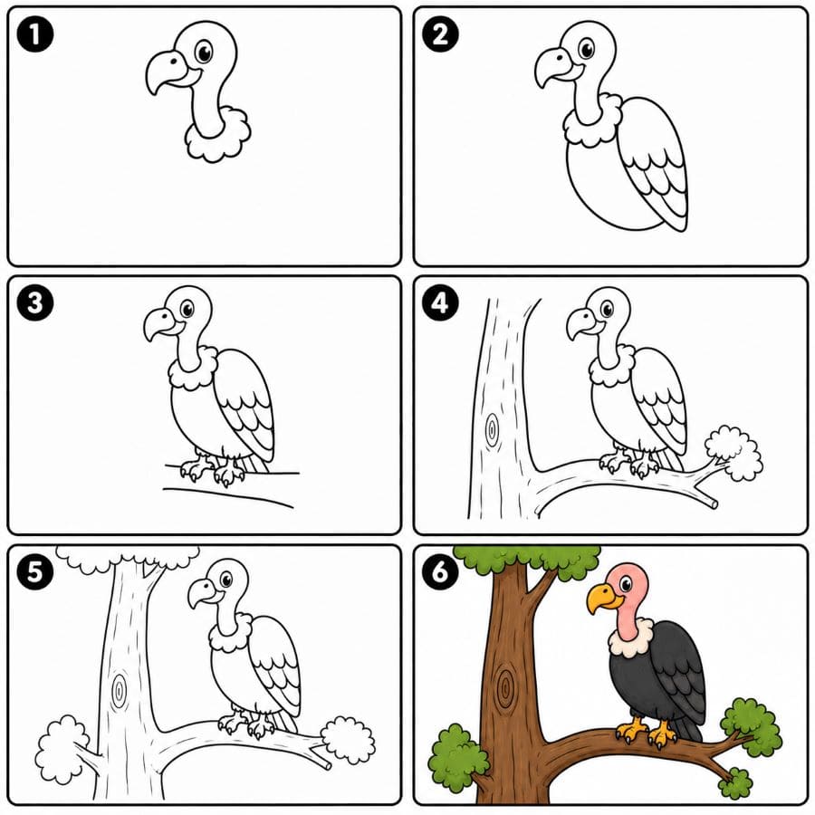 Vulture on a tree Drawing Ideas