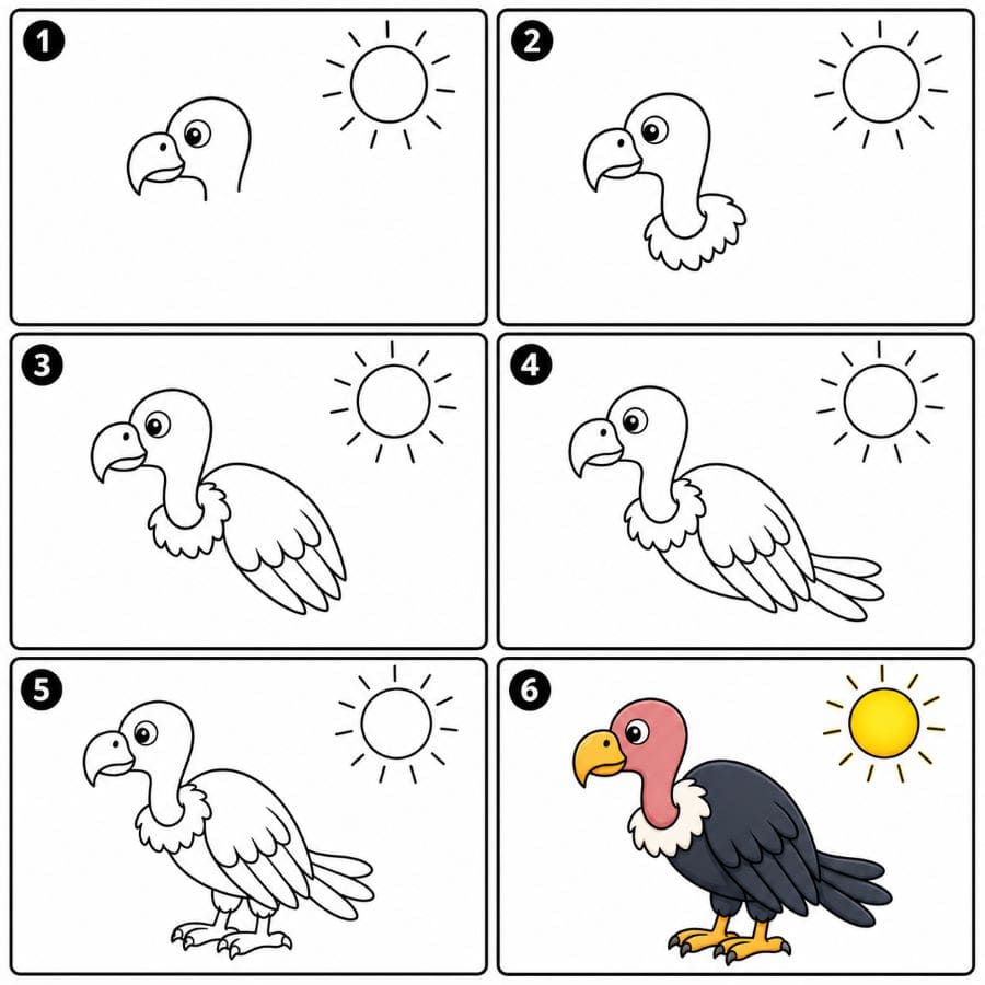 Vulture under a big sun Drawing Ideas