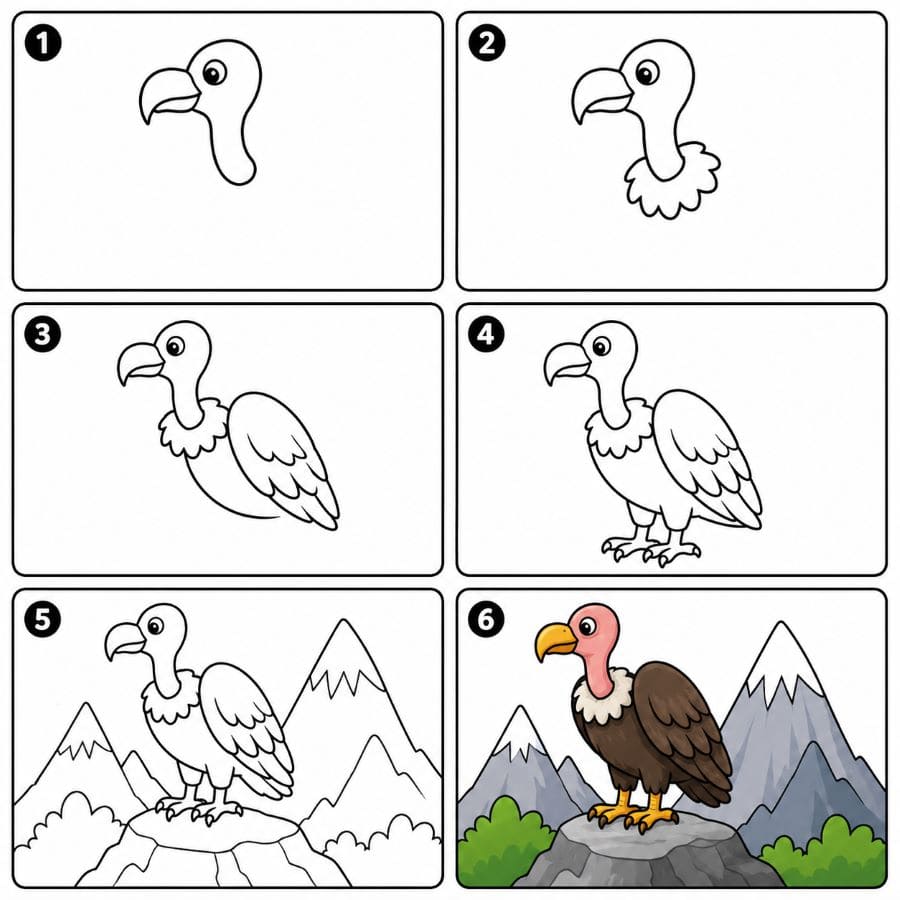 Vulture with mountains background Drawing Ideas