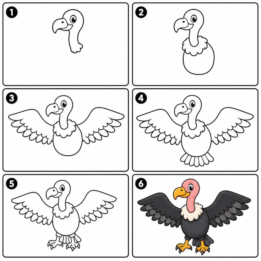 Vulture with wings spread Drawing Ideas