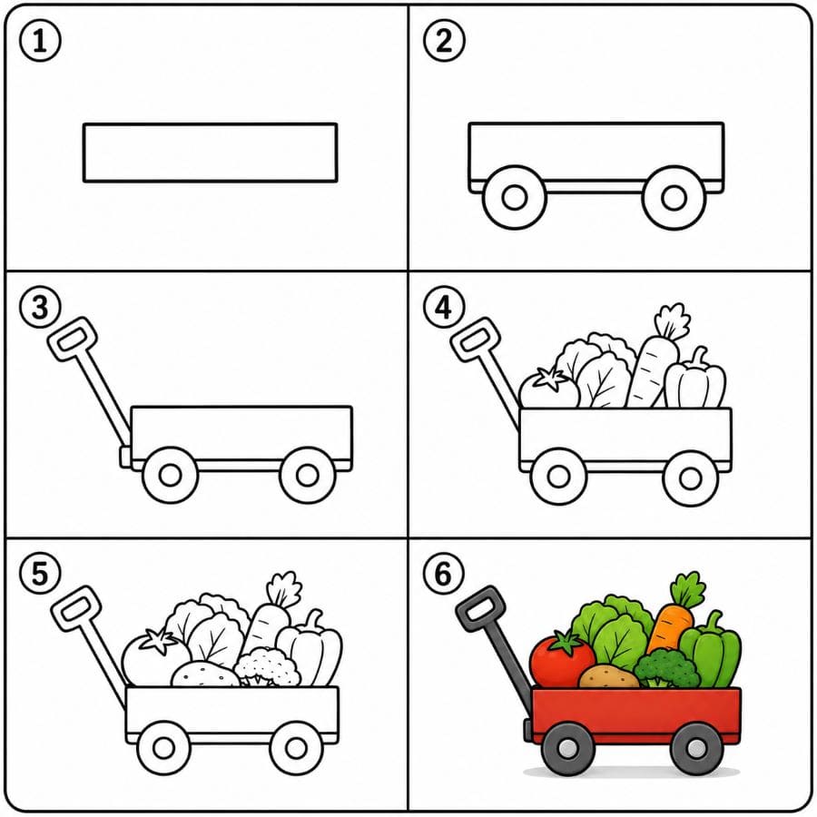 Wagon carrying vegetables Drawing Ideas