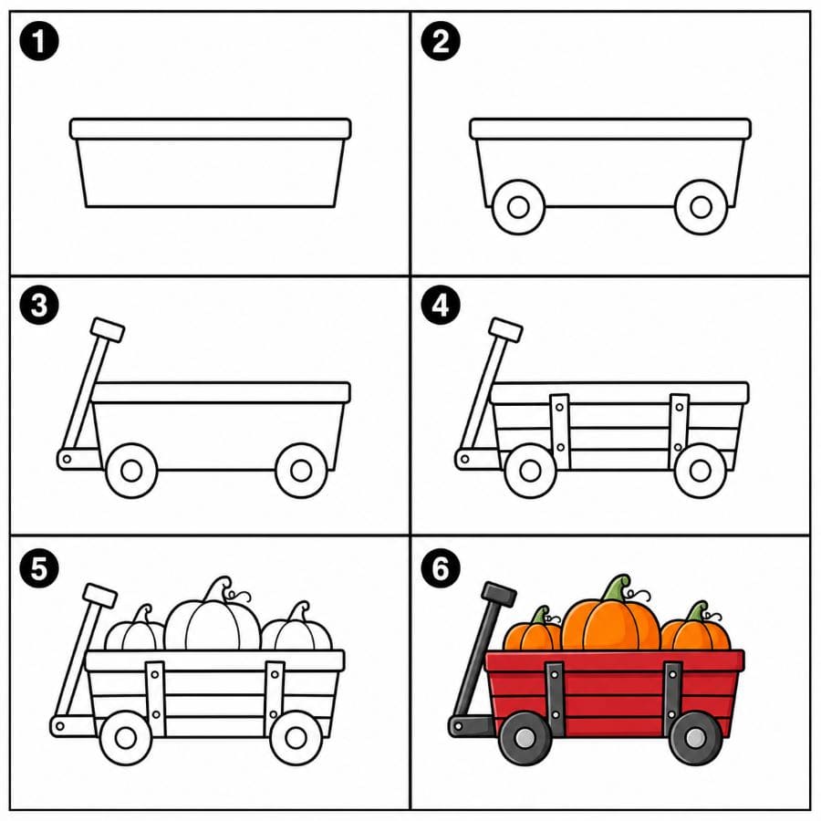 Wagon filled with pumpkins Drawing Ideas
