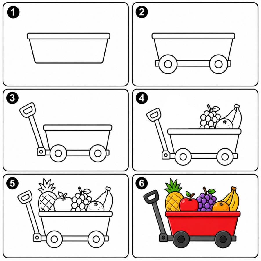 Wagon full of fresh fruits Drawing Ideas