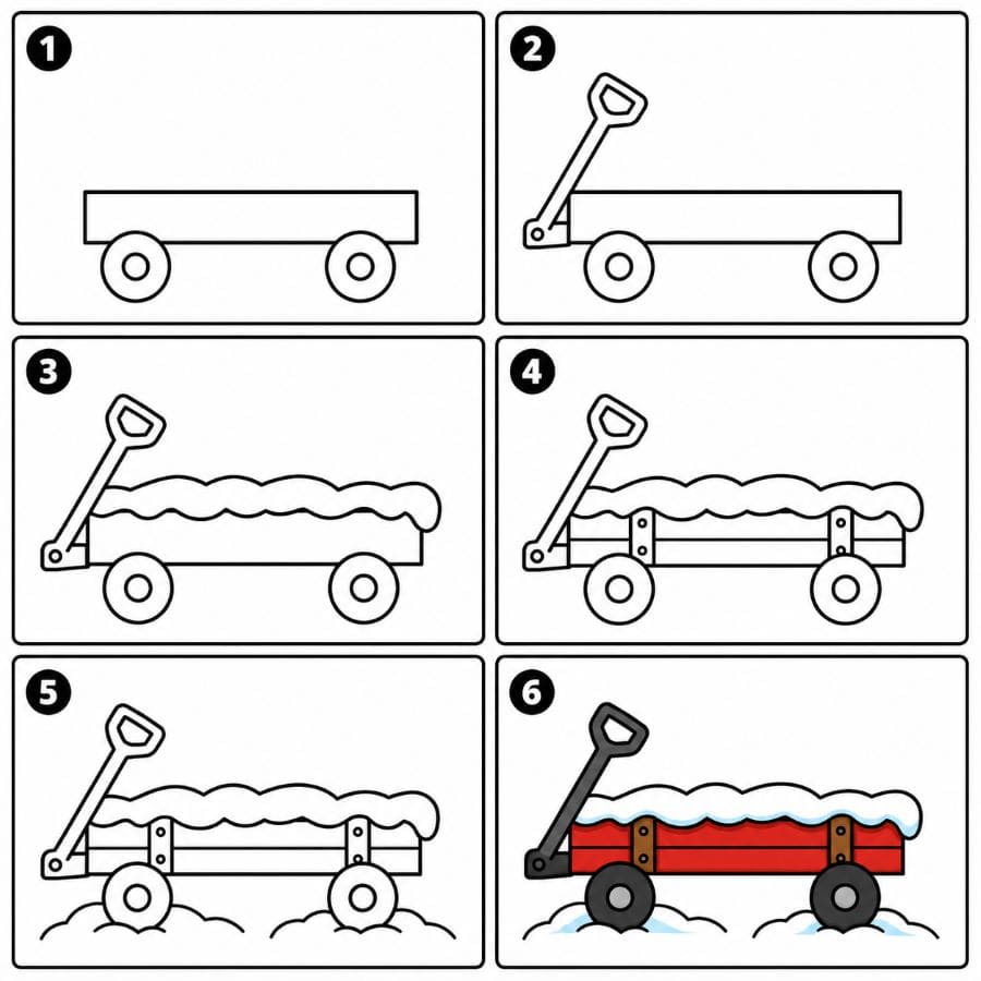 Winter wagon with snow on top Drawing Ideas