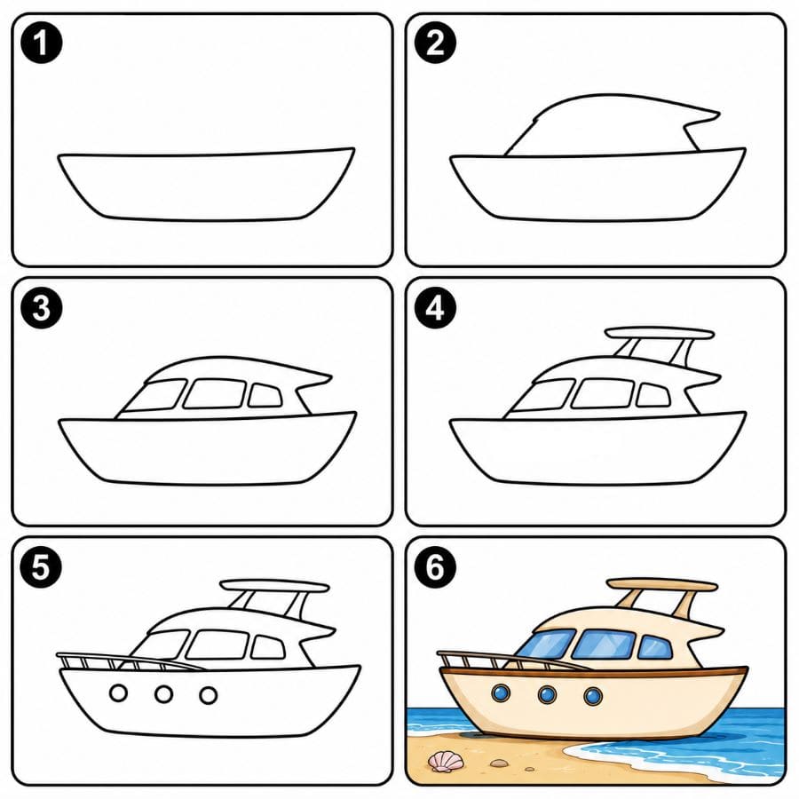 Yacht on the beach Drawing Ideas