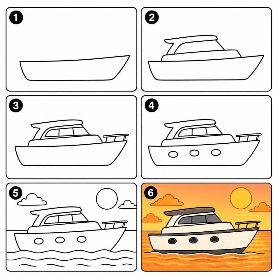 Yacht sailing at sunset Drawing Ideas