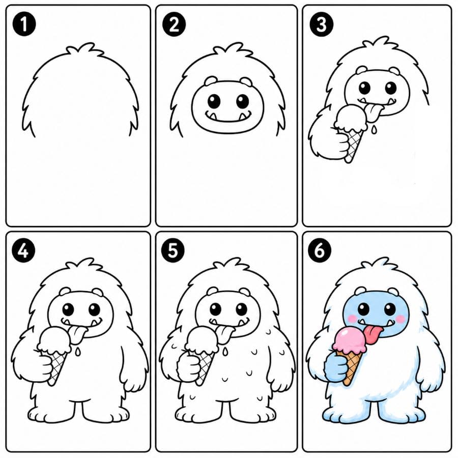 Yeti eating ice cream Drawing Ideas