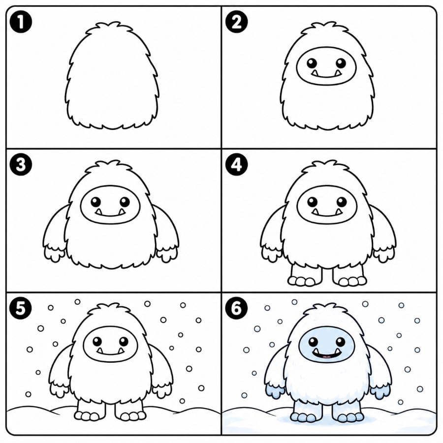 Yeti in the falling snow Drawing Ideas