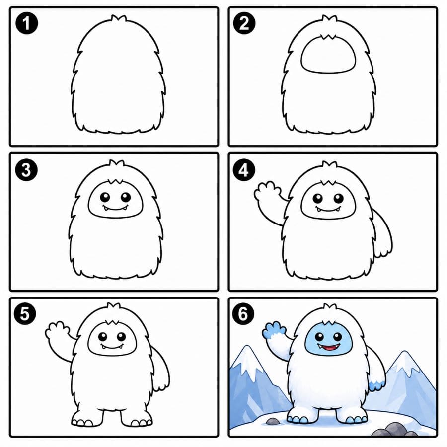 Yeti on snowy mountain Drawing Ideas