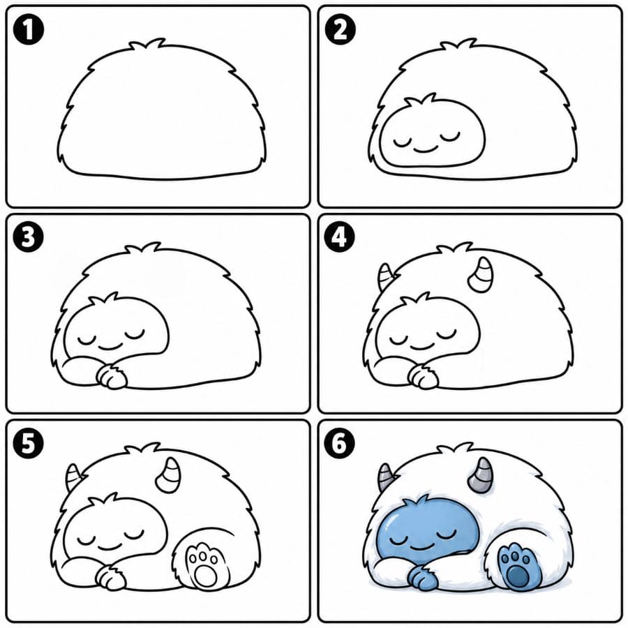 Yeti sleeps curled up Drawing Ideas