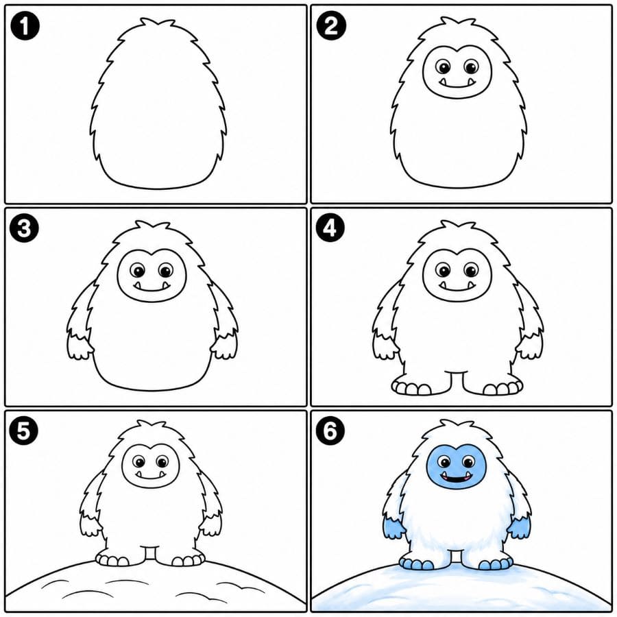 Yeti standing on a snowy hill Drawing Ideas