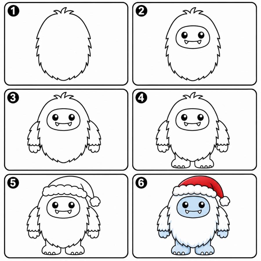 Yeti wearing a Santa hat Drawing Ideas