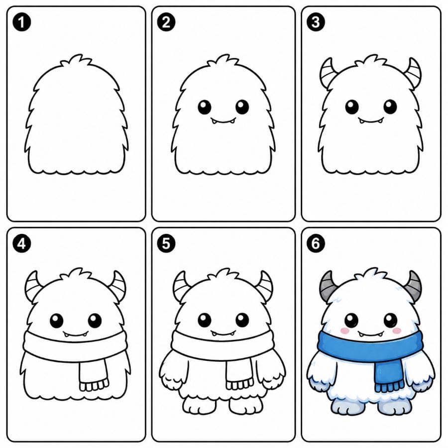 Yeti wearing a scarf Drawing Ideas