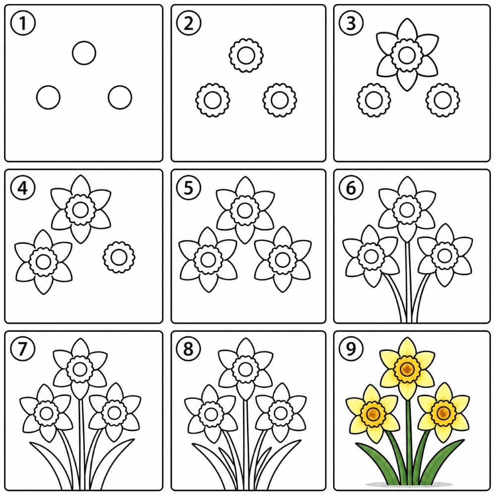 A cluster of daffodils Drawing Ideas