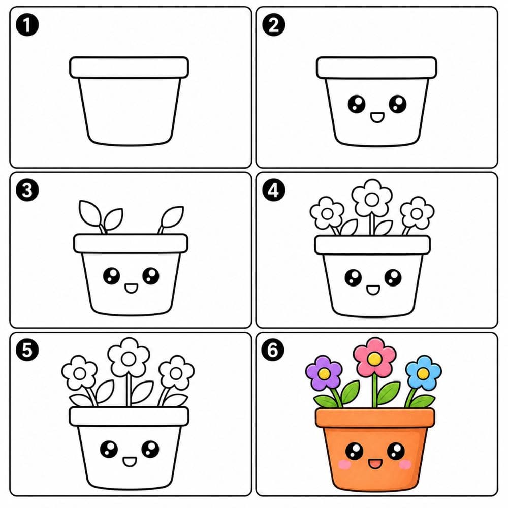 Adorable flower pot Drawing Ideas