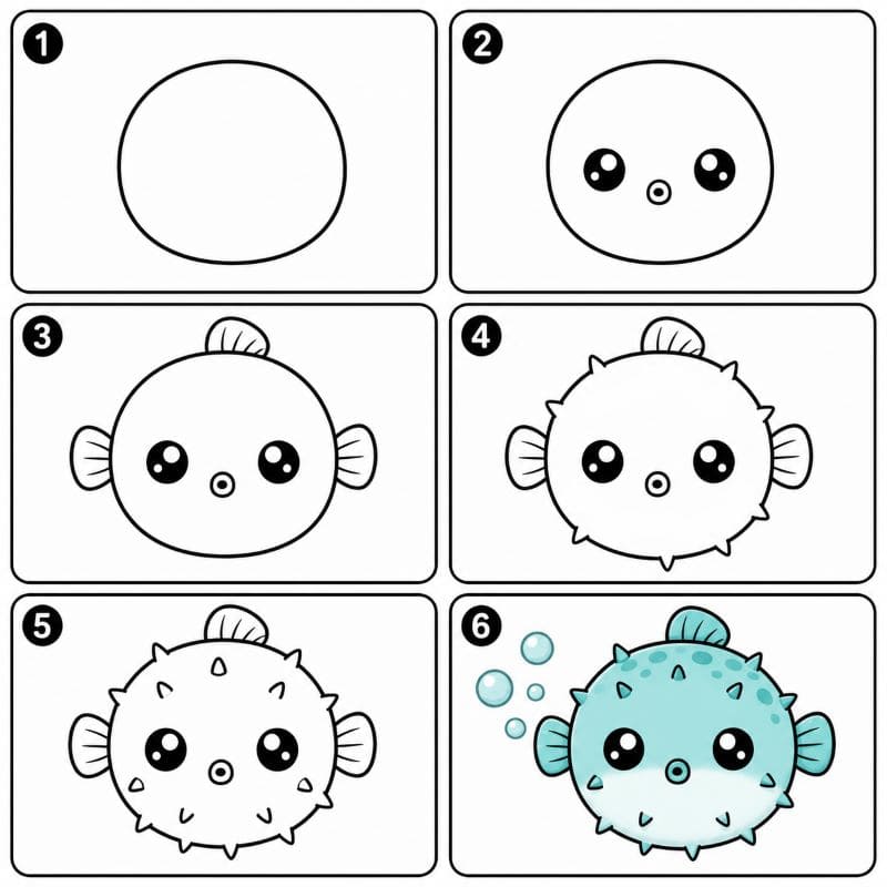 Adorable pufferfish Drawing Ideas