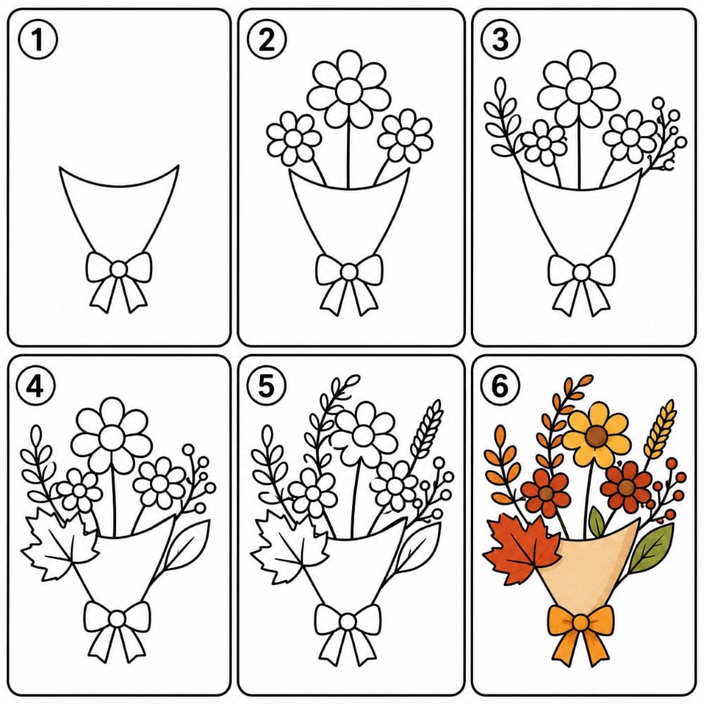 Autumn Flower Bouquet Drawing Ideas