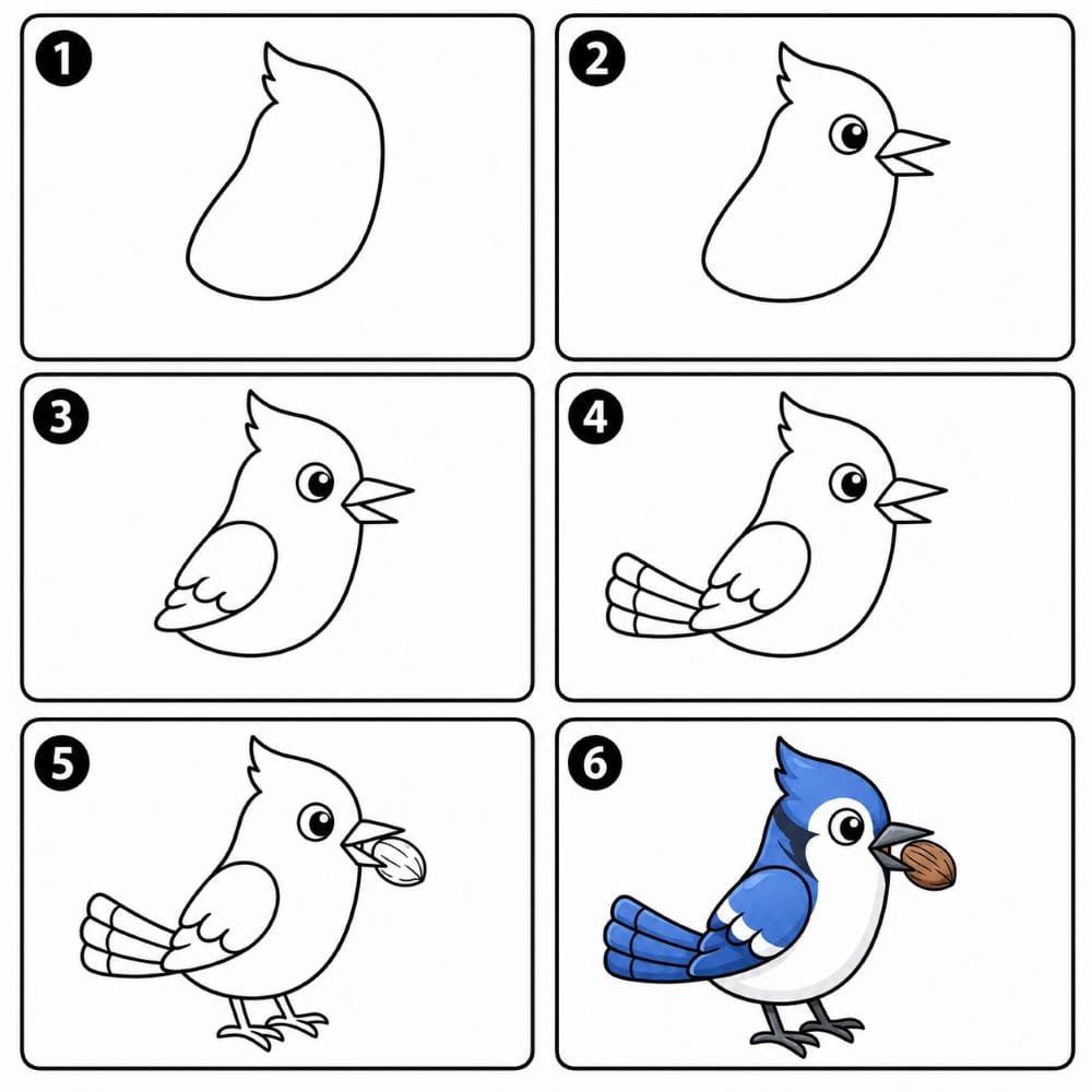 Blue Jay eating a nut Drawing Ideas