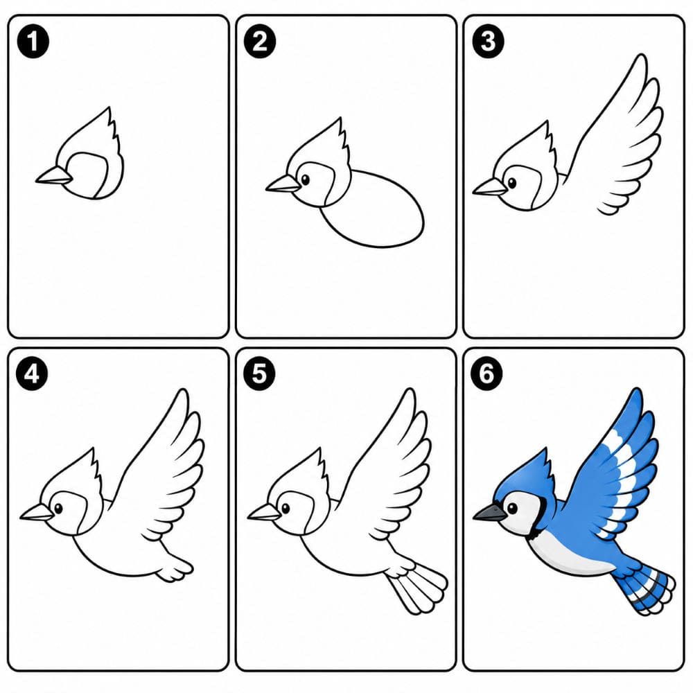 Blue Jay flying Drawing Ideas