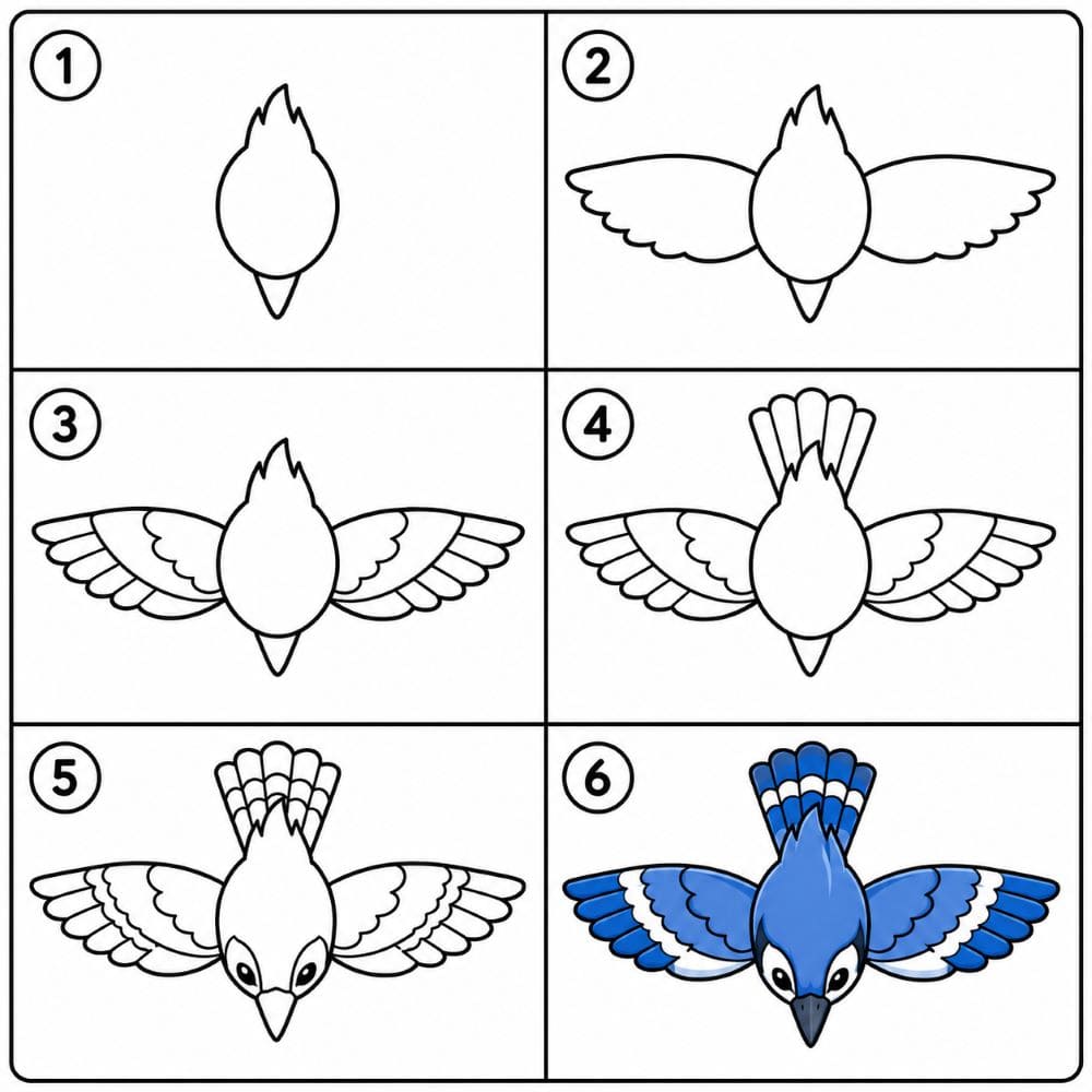 Blue Jay in flight Drawing Ideas