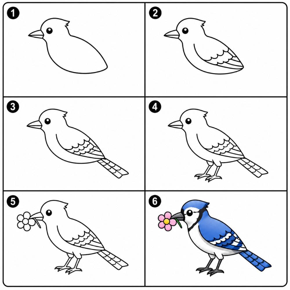 Blue Jay with a flower Drawing Ideas