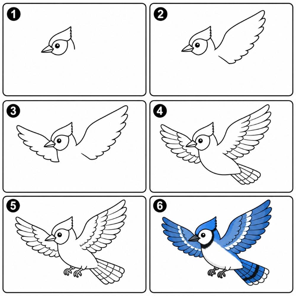 Blue Jay with wings spread Drawing Ideas