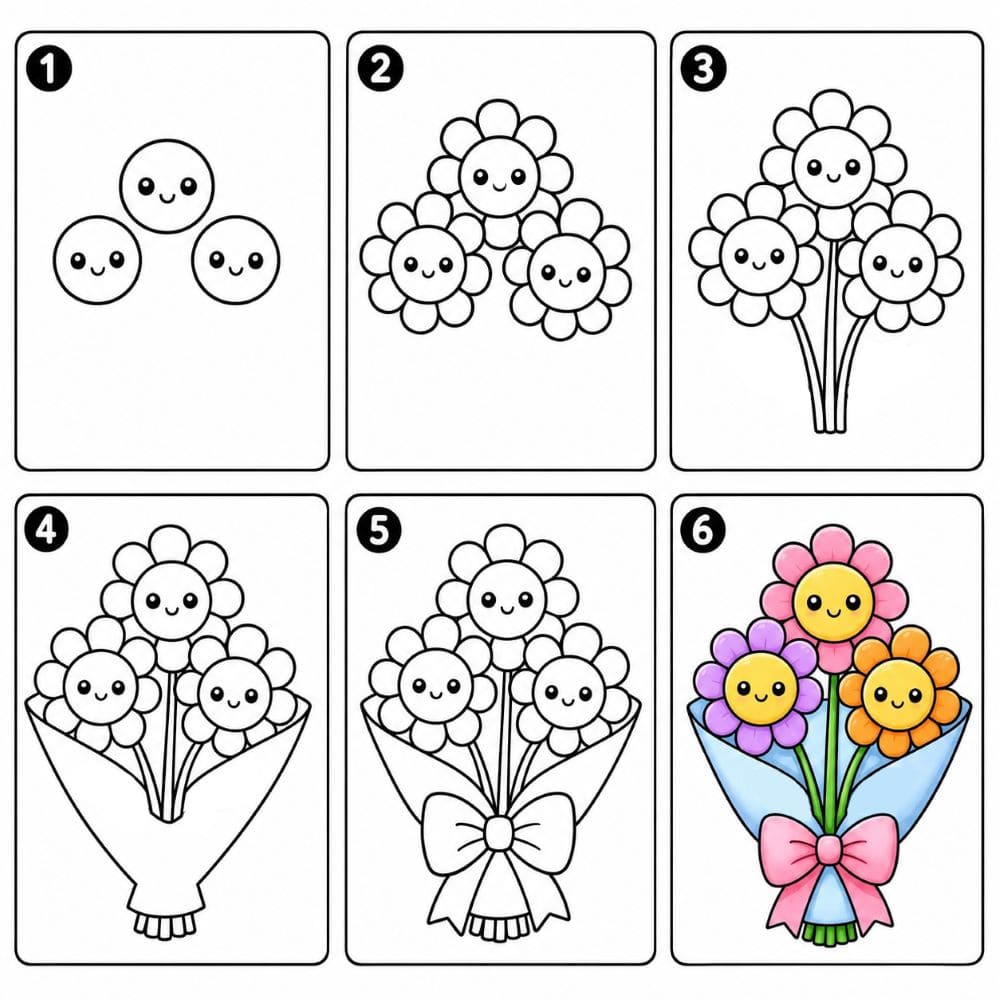 Cartoon Flower Bouquet Drawing Ideas