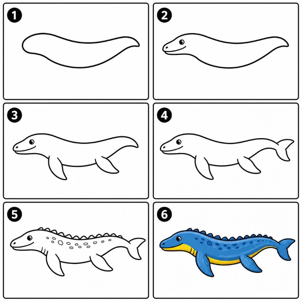 Cartoon Mosasaurus Drawing Ideas