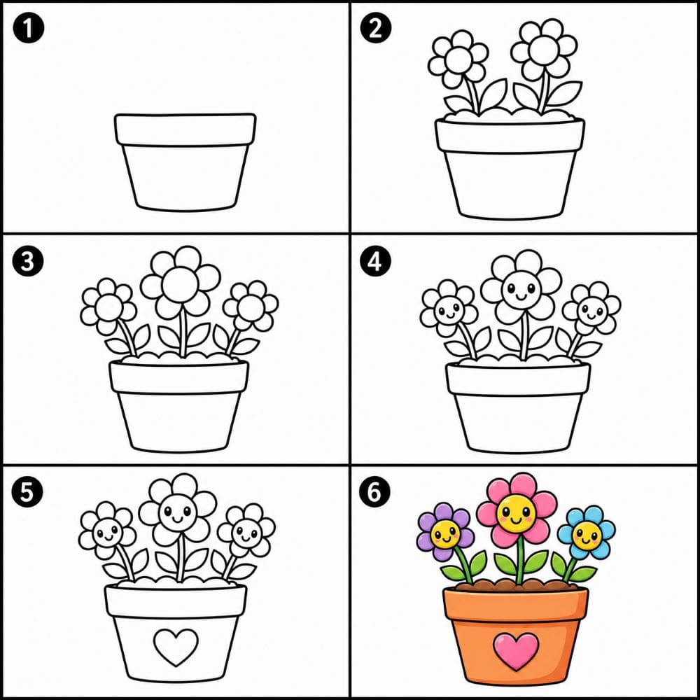 Cartoon flower pot Drawing Ideas