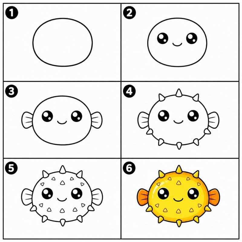 Cartoon pufferfish Drawing Ideas