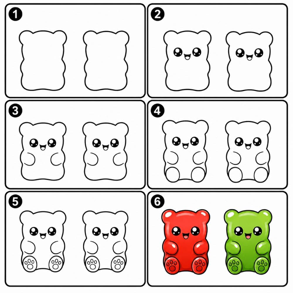 Cheerful gummy bears Drawing Ideas