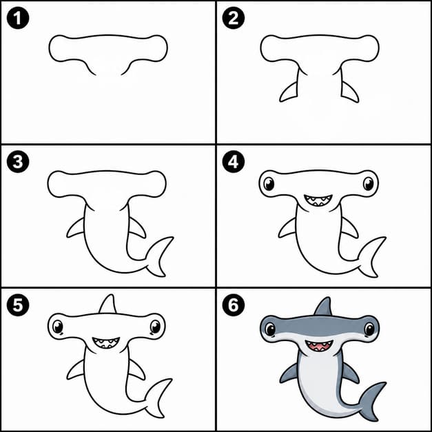 Cheerful hammerhead shark Drawing Ideas
