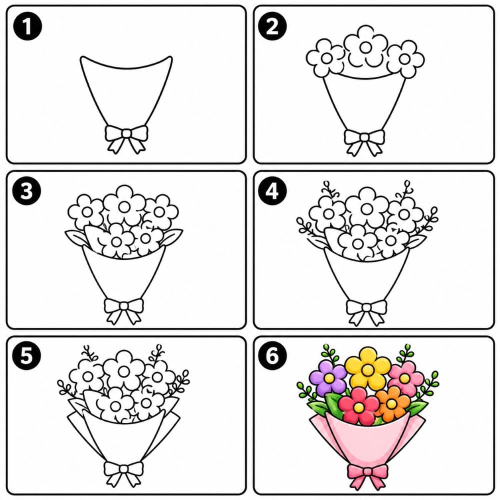 Colorful Flower Bouquet Drawing Ideas