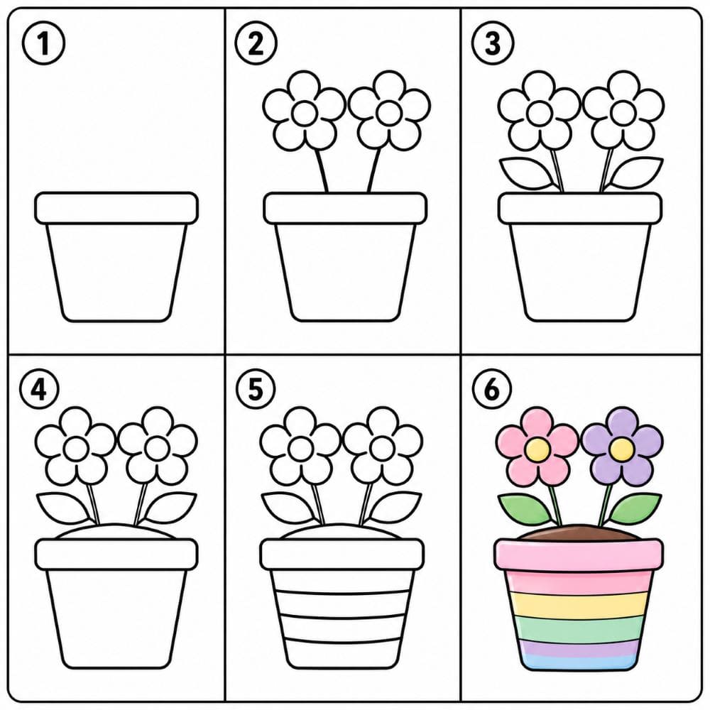 Colorful flower pot Drawing Ideas