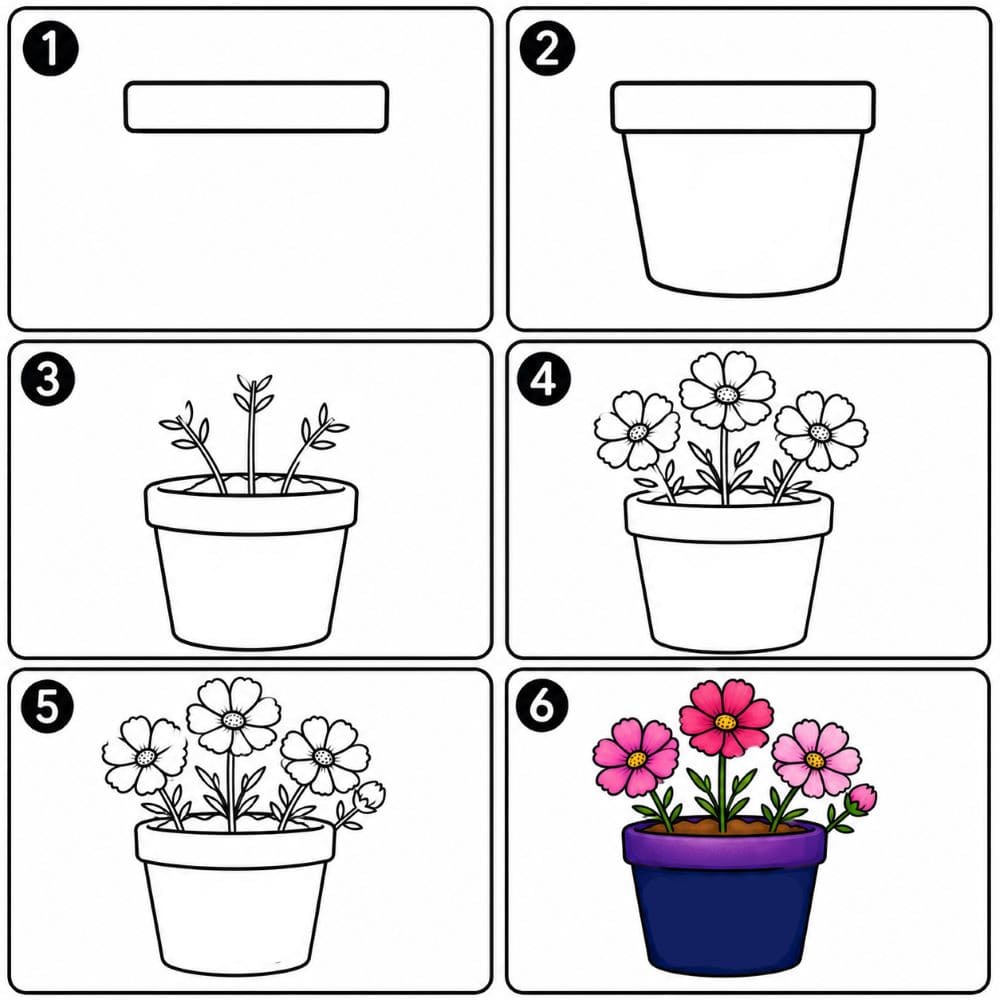 Cosmos pot Drawing Ideas