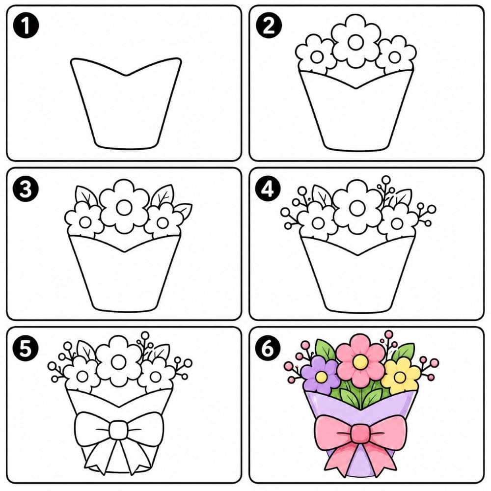 Cute Flower Bouquet Drawing Ideas