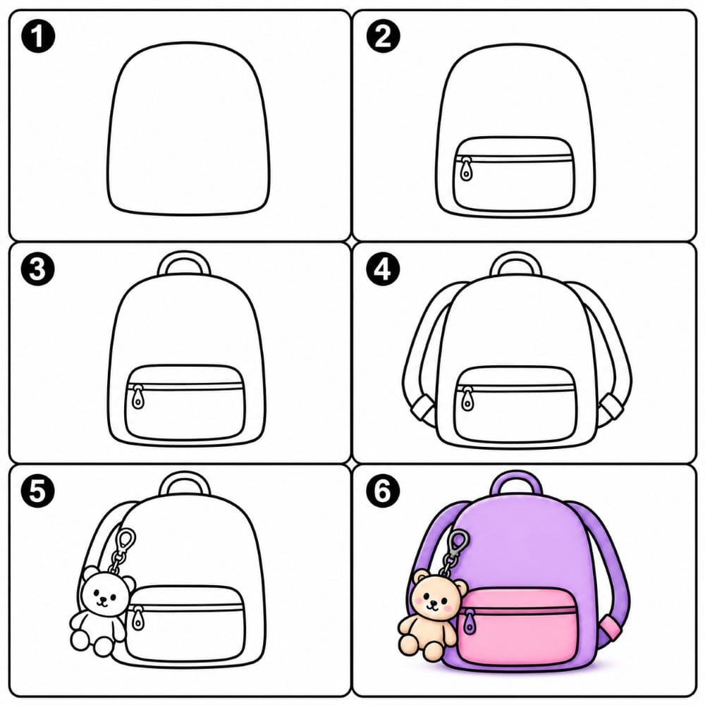 Cute backpack with plushie tag Drawing Ideas