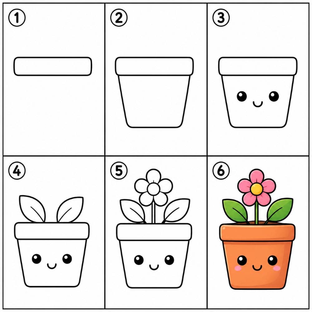 Cute flower pot Drawing Ideas