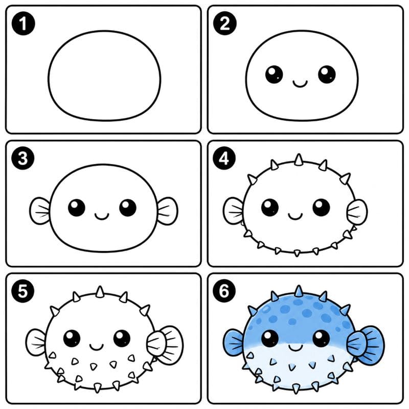 Cute pufferfish Drawing Ideas