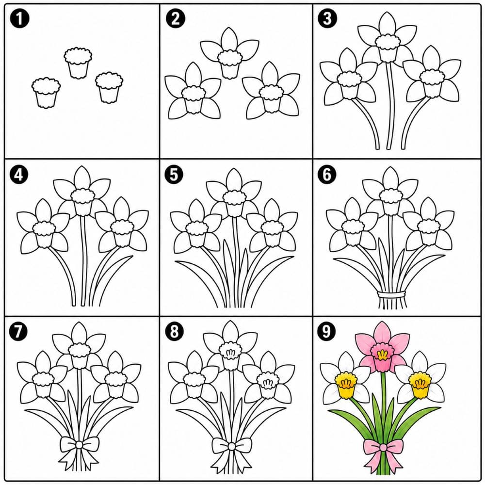 Daffodil bouquet Drawing Ideas