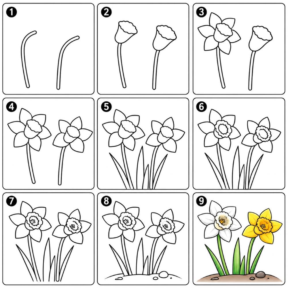 Daffodil flower Drawing Ideas