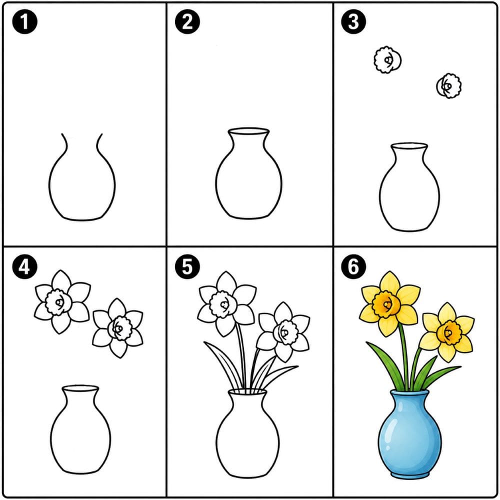 Daffodils in vase Drawing Ideas
