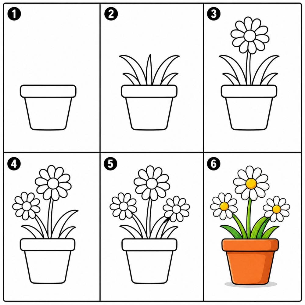 Daisy pot Drawing Ideas